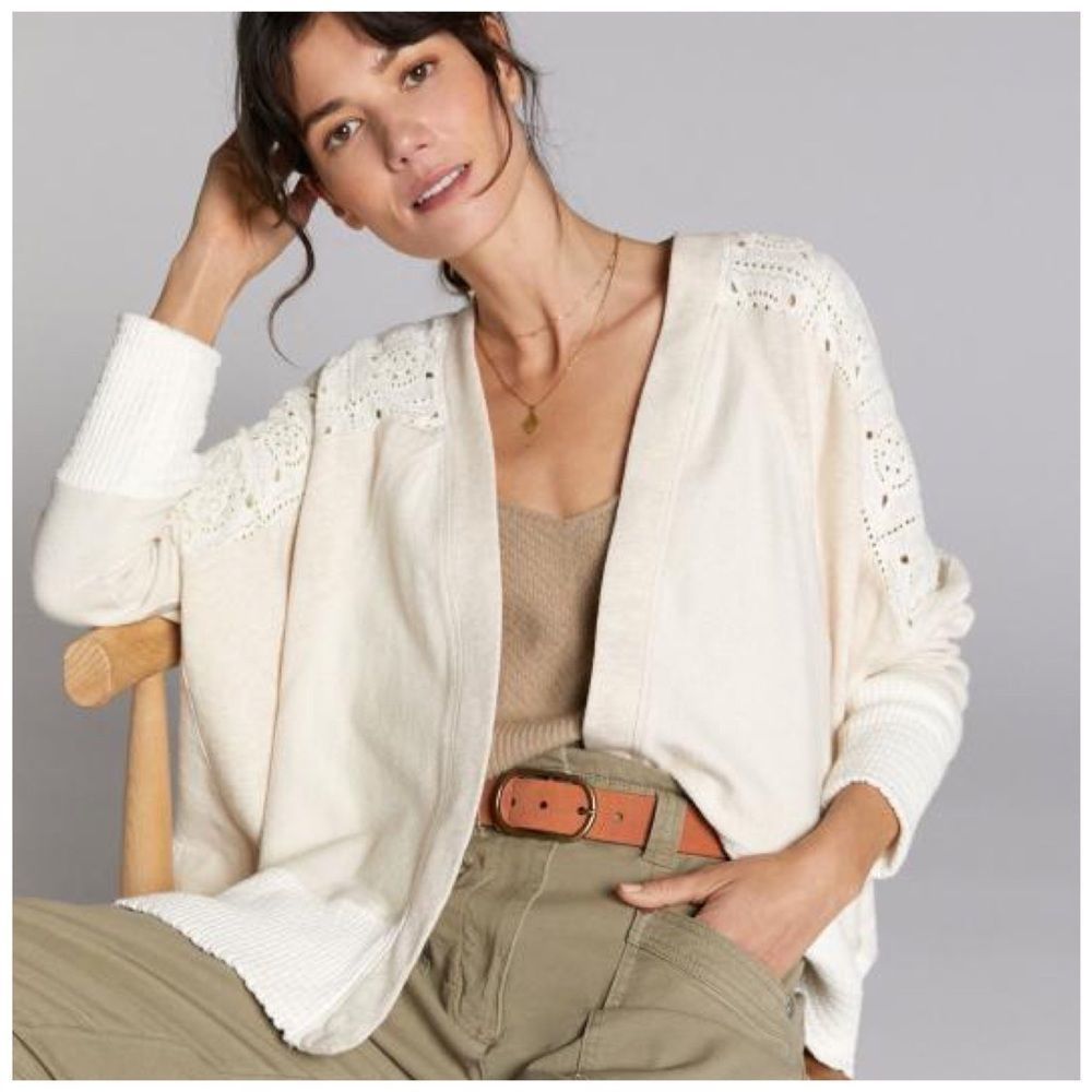 Rare Anthro | Hollie Eyelet Crochet Ribbed Cardigan Cotton, Sz M Like New